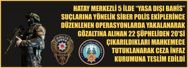 Hatay merkezli 5 ilde “Yasa Dışı Bahis” suçlarına yönelik Polis ekiplerince düzenlenen operasyonlar